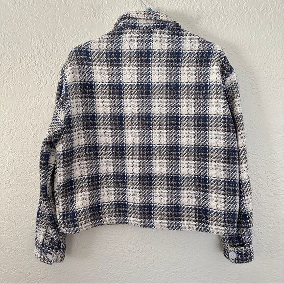 BLANK NYC Plaid Tweed Shacket Jacket In Blue White XS - Picture 6 of 7